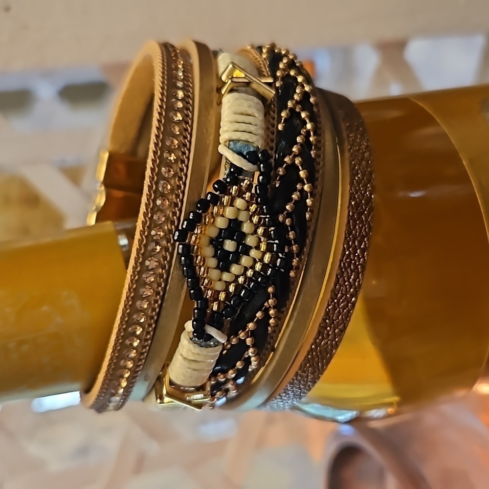 Boho Strappy Leather and Bead Bracelet